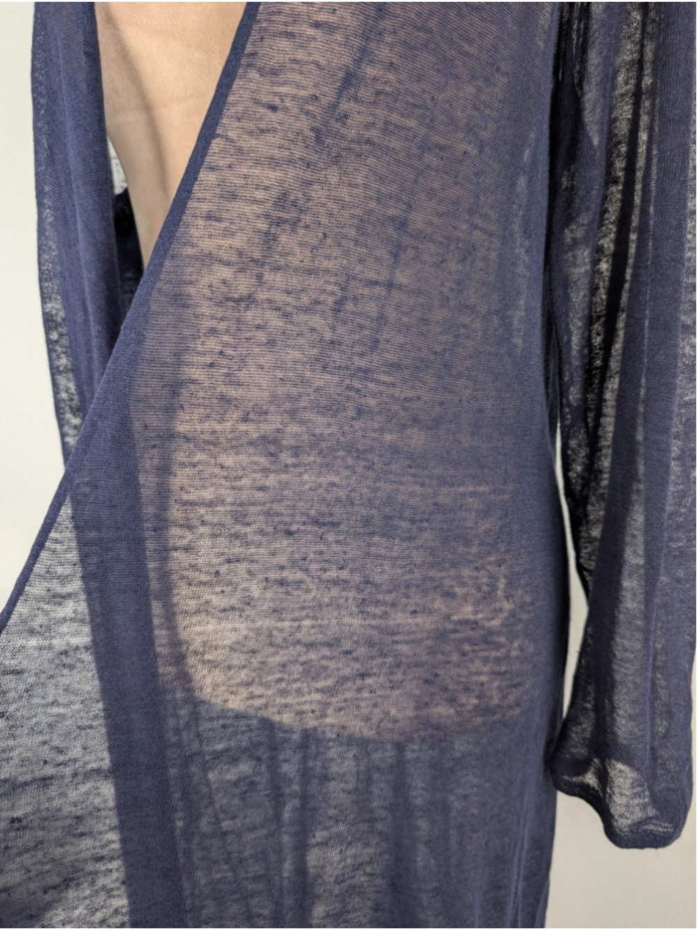 Eileen Fisher Hemp Long Cardigan Duster Sheer Navy Sz L Classic Beachy Nautical - Picture 4 of 10